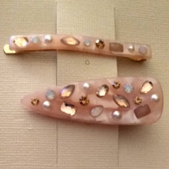 KOHL'S 2pc SET Blush Pink Gemstones + Pearls Hair Clips**NEW! - Picture 2 of 3